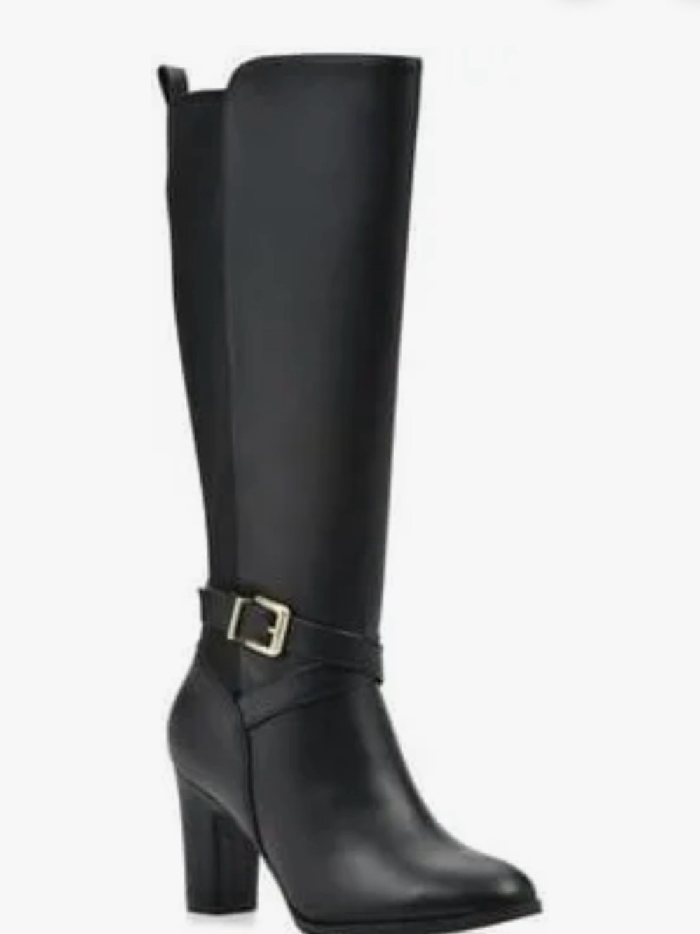 White Mountain Black Tall Block Heel Riding Boot with Buckle